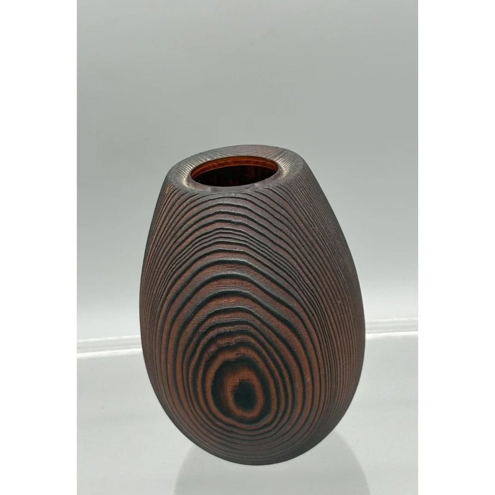 Vintage Hand Carved Wooden Brown Bud Vase Made in California 4.5